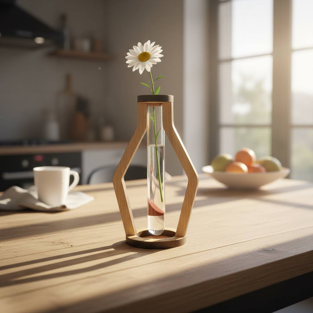 Soliflore en bois massif – Vase décoratif 3-en-1 artisanal suisse (bougeoir + lampe à huile)